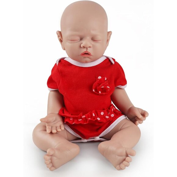 🆕12 inch Full Body Silicone Baby Dolls Sleeping Hairless Baby Girl with Clothes - Picture 1 of 5